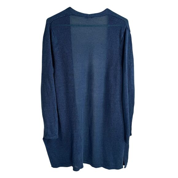 J. Jill Blue Cardigan Sweater Open Front Knit Linen Blend Long Sleeve Size Large - Picture 3 of 7